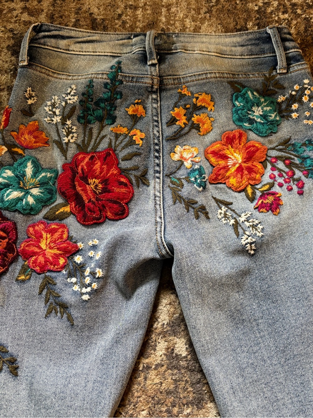 Driftwood X Free People Farrah 24x34 Embroidered Floral Flare Denim Pants - Picture 9 of 11